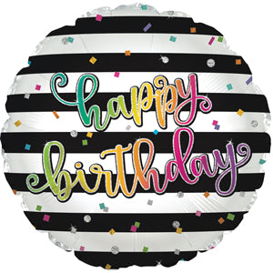 17" Happy Birthday Black Stripes
