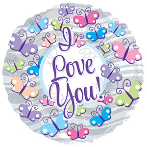 I Love You Butterflies with Silver Stripes Air-Filled Stick Balloon