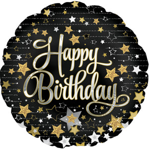 Happy Birthday Silver Sparkle Air-Filled Stick Balloon