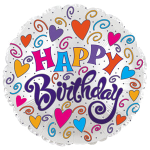 Happy Birthday Hearts & Swirls Air-Filled Stick Balloon