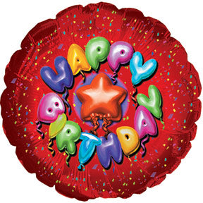 Happy Birthday Balloon Type Red L. Air-Filled Stick Balloon