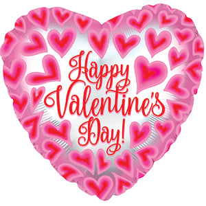 Happy Valentine's Day Pink and Red Hearts All Over Air-Filled Stick Balloon
