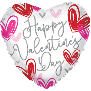 Happy Valentine's Day Hand Drawn Hearts Air-Filled Stick Balloon