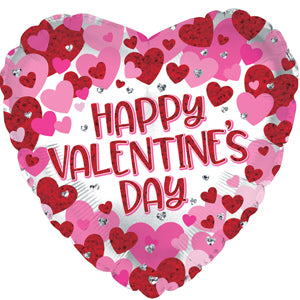 Happy Valentine's Day Diamond Hearts Air-Filled Stick Balloon