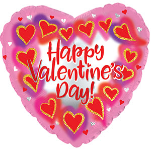 Happy Valentine's Day Glitter Frame Heart Air-Filled Stick Balloon