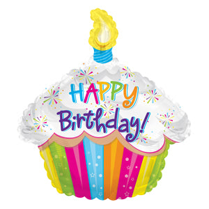 Happy Birthday Cupcake Air-Filled Stick Balloon