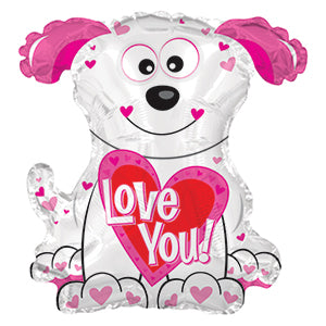 Love You Pink and White Doggie Air-Filled Stick Balloon