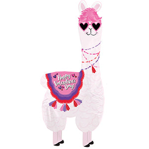 Happy Valentine's Day Pink Llama Air-Filled Stick Balloon