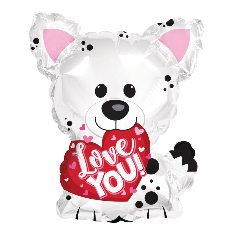 Love You White Puppy Air-Filled Stick Balloon