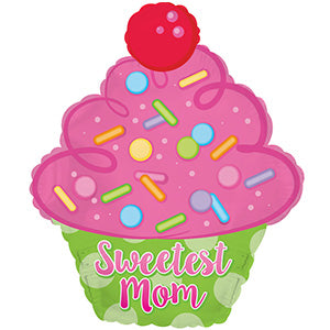 Sweetest Mom Cupcake Air-Filled Stick Balloon