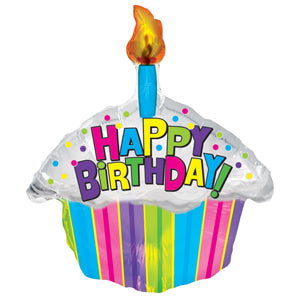 Happy Birthday Cupcake Dots Air-Filled Stick Balloon