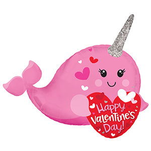 Happy Valentine's Day Narwhal Air-Filled Stick Balloon