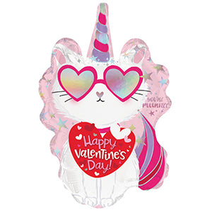 Happy Valentine's Day Caticorn Air-Filled Stick Balloon