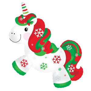 Christmas Unicorn Air-Filled Stick Balloon