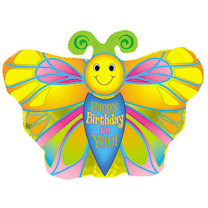 Happy Birthday Butterfly Air-Filled Stick Balloon
