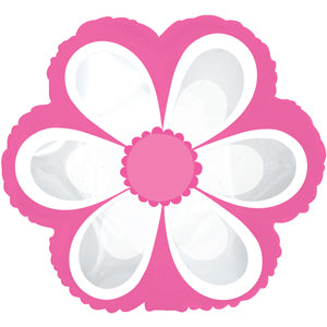White Flower On Pink Air-Filled Stick Balloon