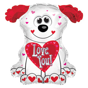 Love You Red and White Doggie Air-Filled Stick Balloon