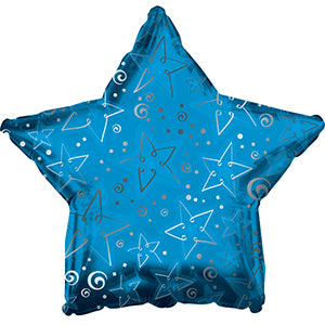 Blue Pattern Star Air-Filled Stick Balloon