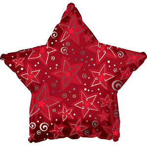 Red Pattern Star Air-Filled Stick Balloon